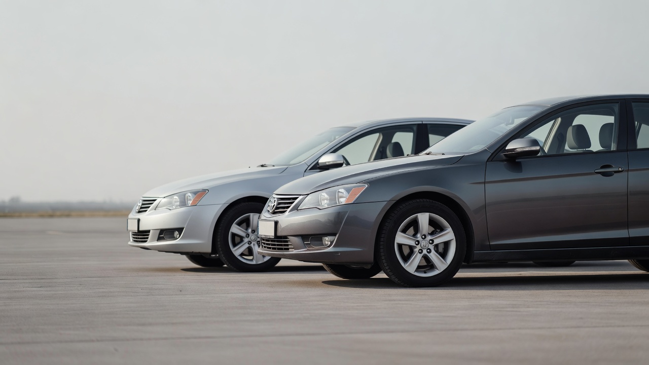Two cars parked side by side on a clean surface in daylight