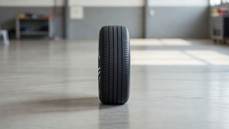 A front car wheel and tyre viewed straight on from ground level