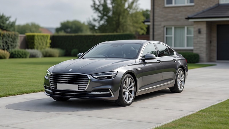 A clean car parked on a driveway photographed from the front three quarter angle