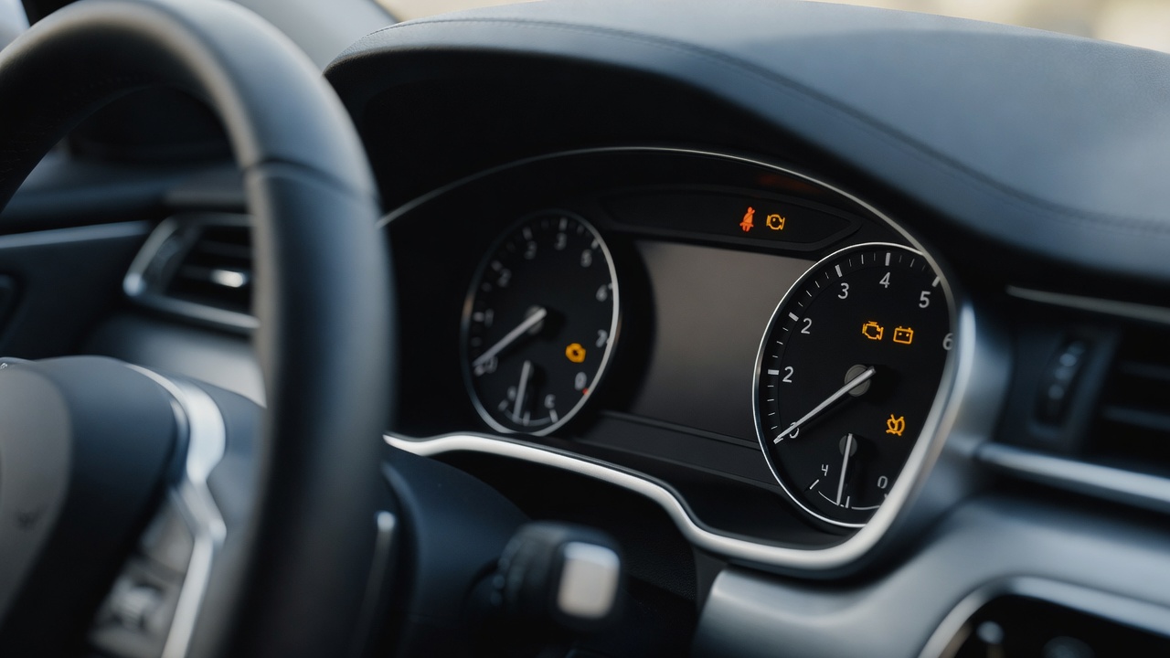 A car instrument cluster with warning symbols illuminated