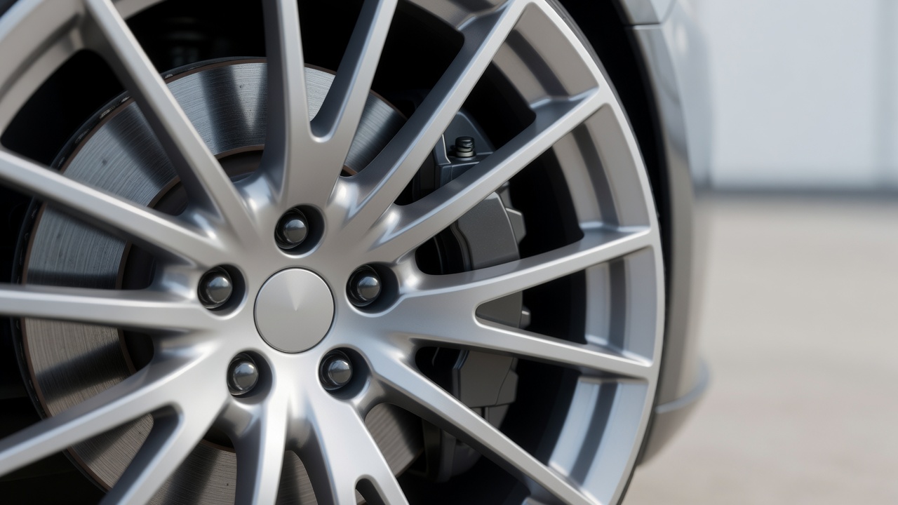 A brake disc and caliper visible through the spokes of an alloy wheel